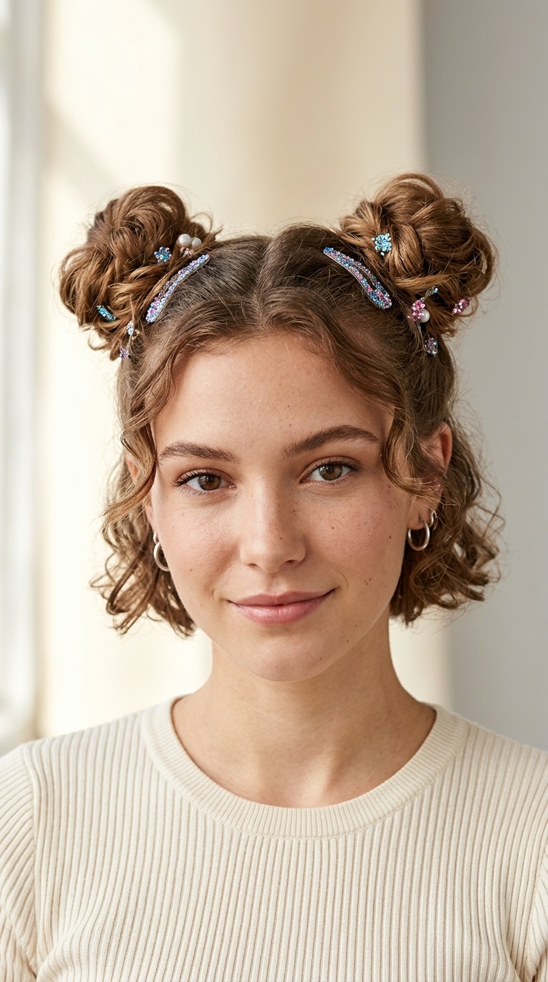 Classic Mini Space Buns with Glitter Clips