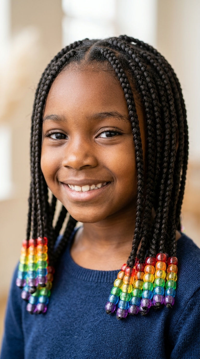 Classic Single Braids with Rainbow Beads