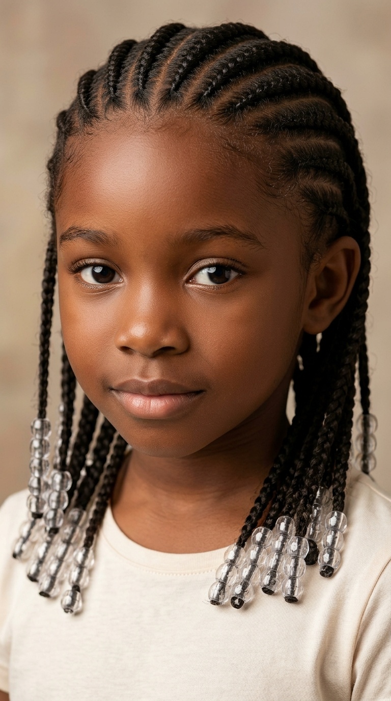 Classic Straight-Back Cornrows with Clear Beads