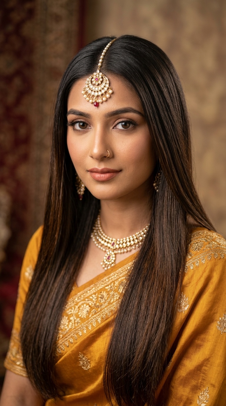 Classic Straight Hair with Maang Tikka