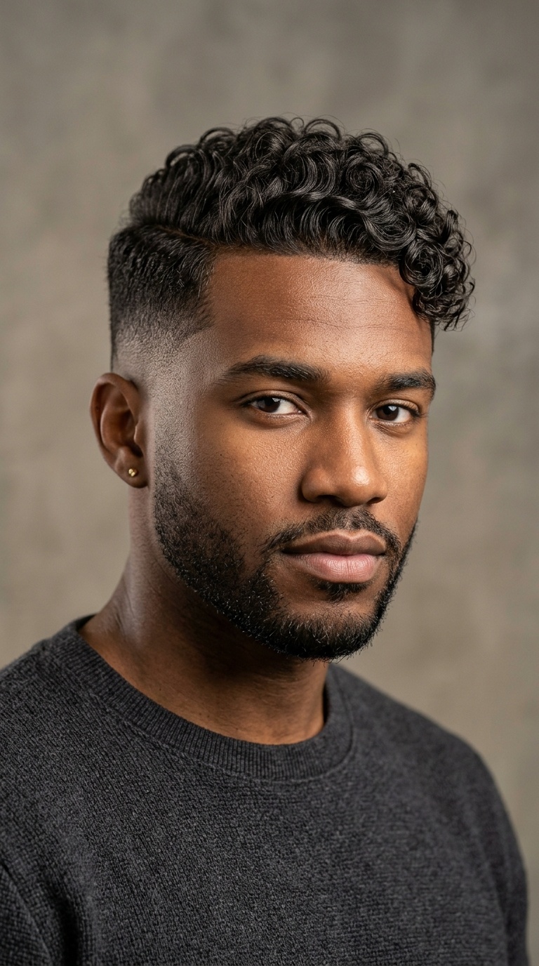 Classic Taper Fade with Side-Swept Curls