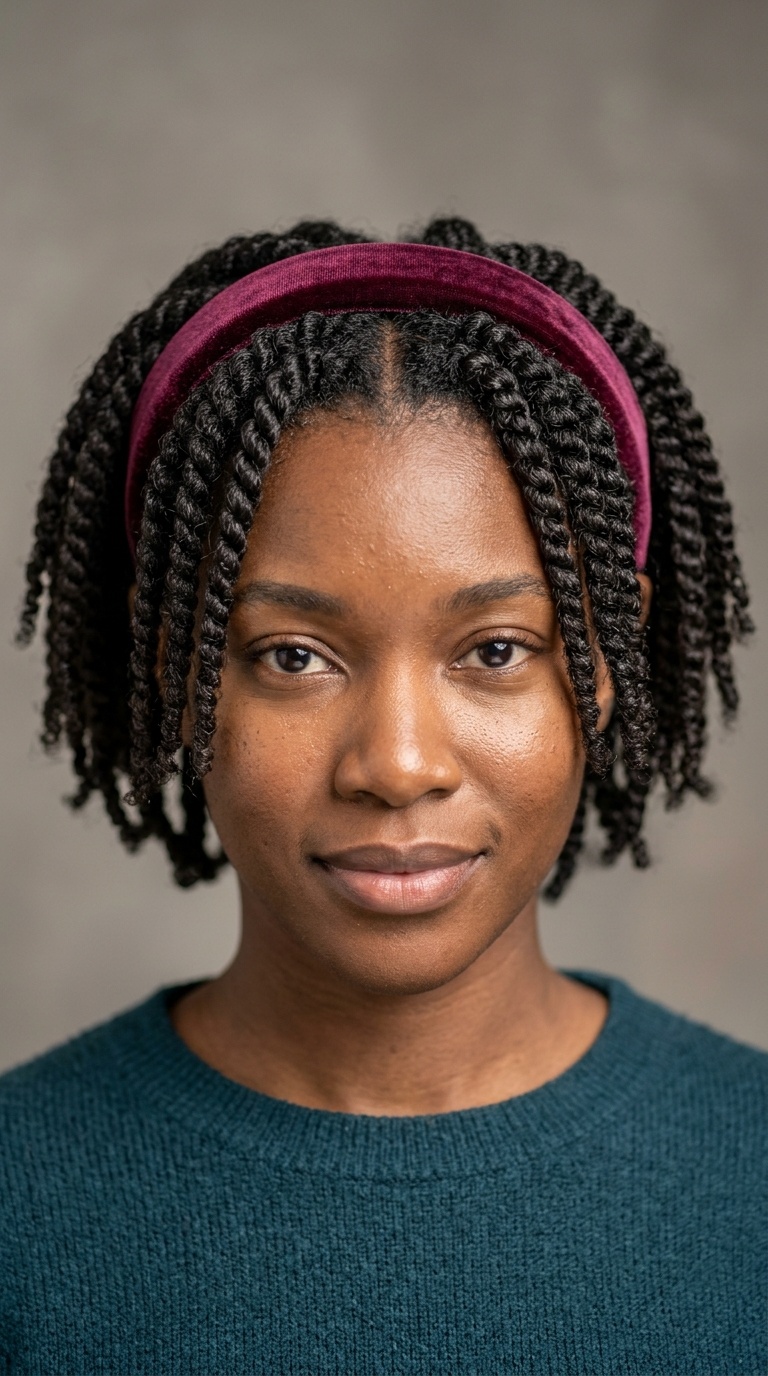 Classic Two-Strand Twists with a Velvet Headband