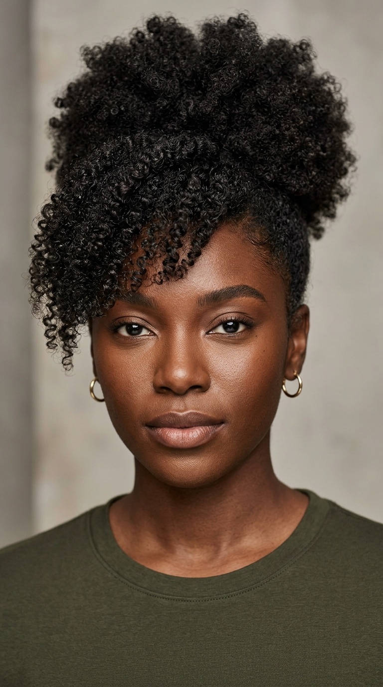 Coily Afro Puff with Side-Swept Texture