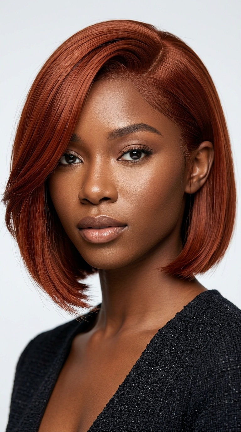 Copper Red Side-Swept Bob