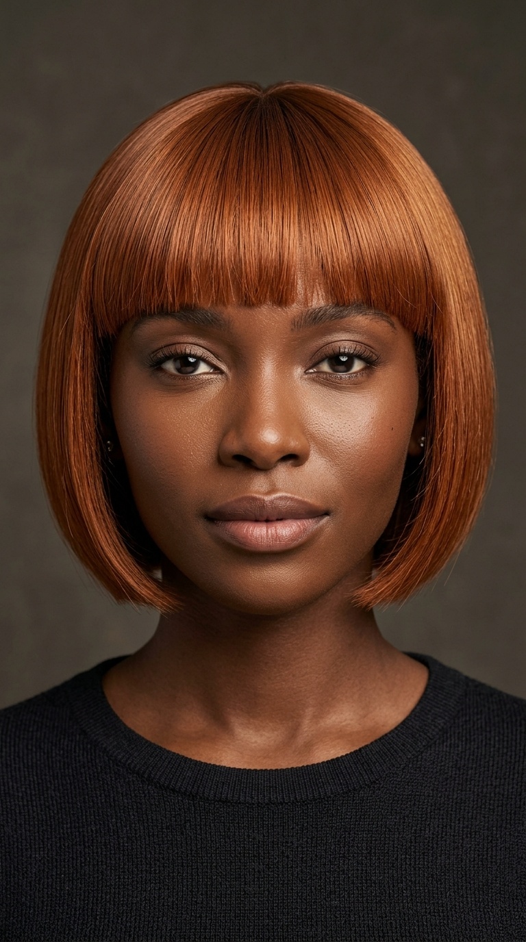 Copper-Toned Tapered Bob with Fringe