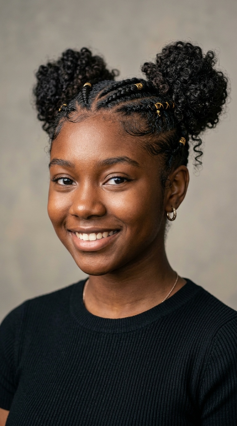 Cornrow Accents with Space Buns