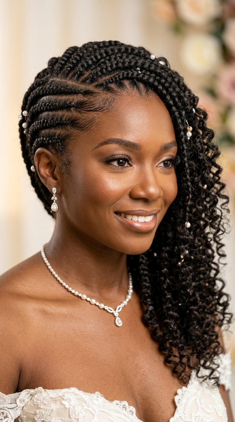 Cornrowed Side Sweep with Loose Ends