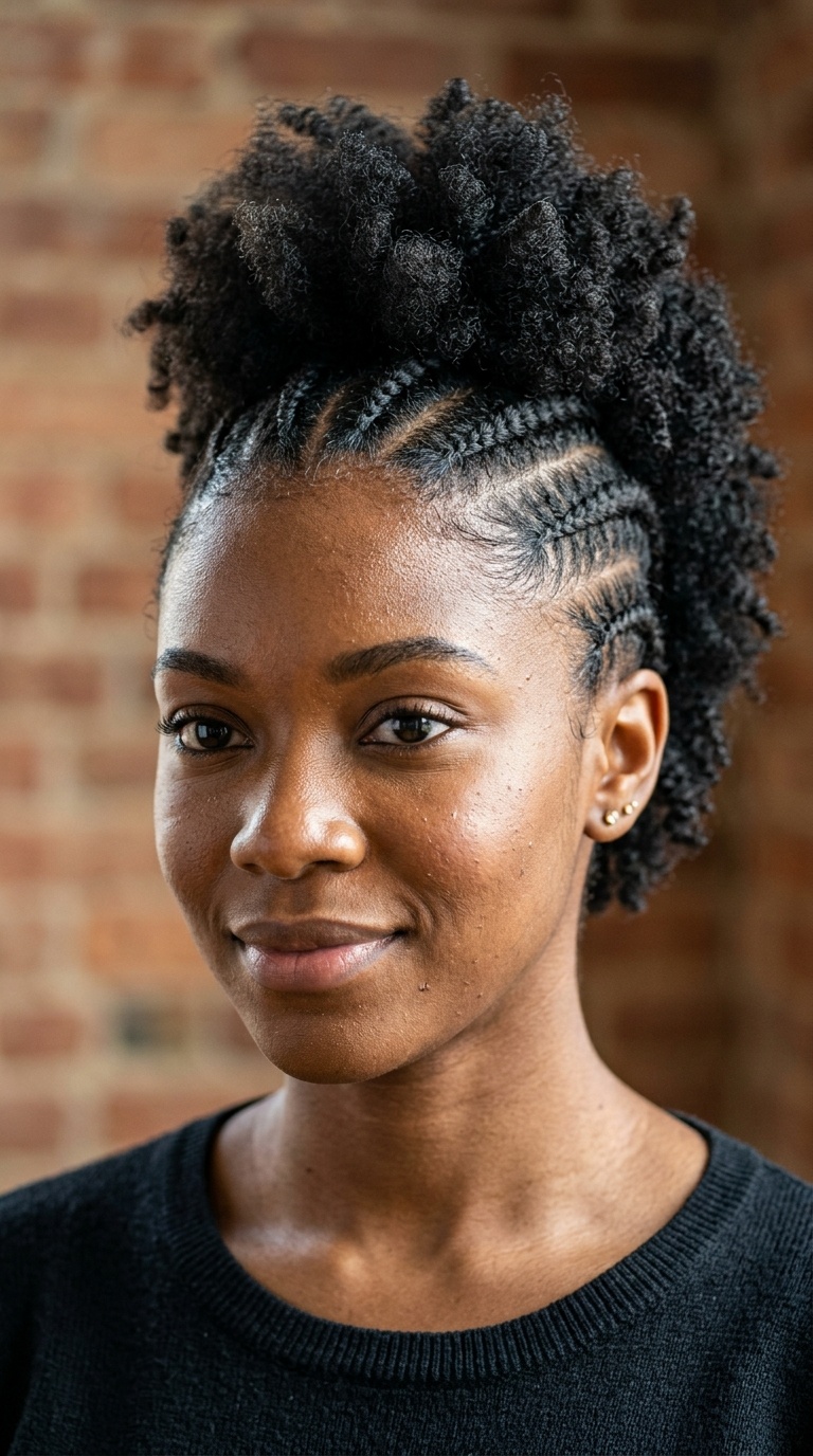 Cornrowed Sides with Center Mohawk Puff
