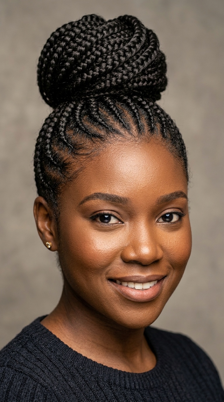 Cornrowed Updo with Braided Bun