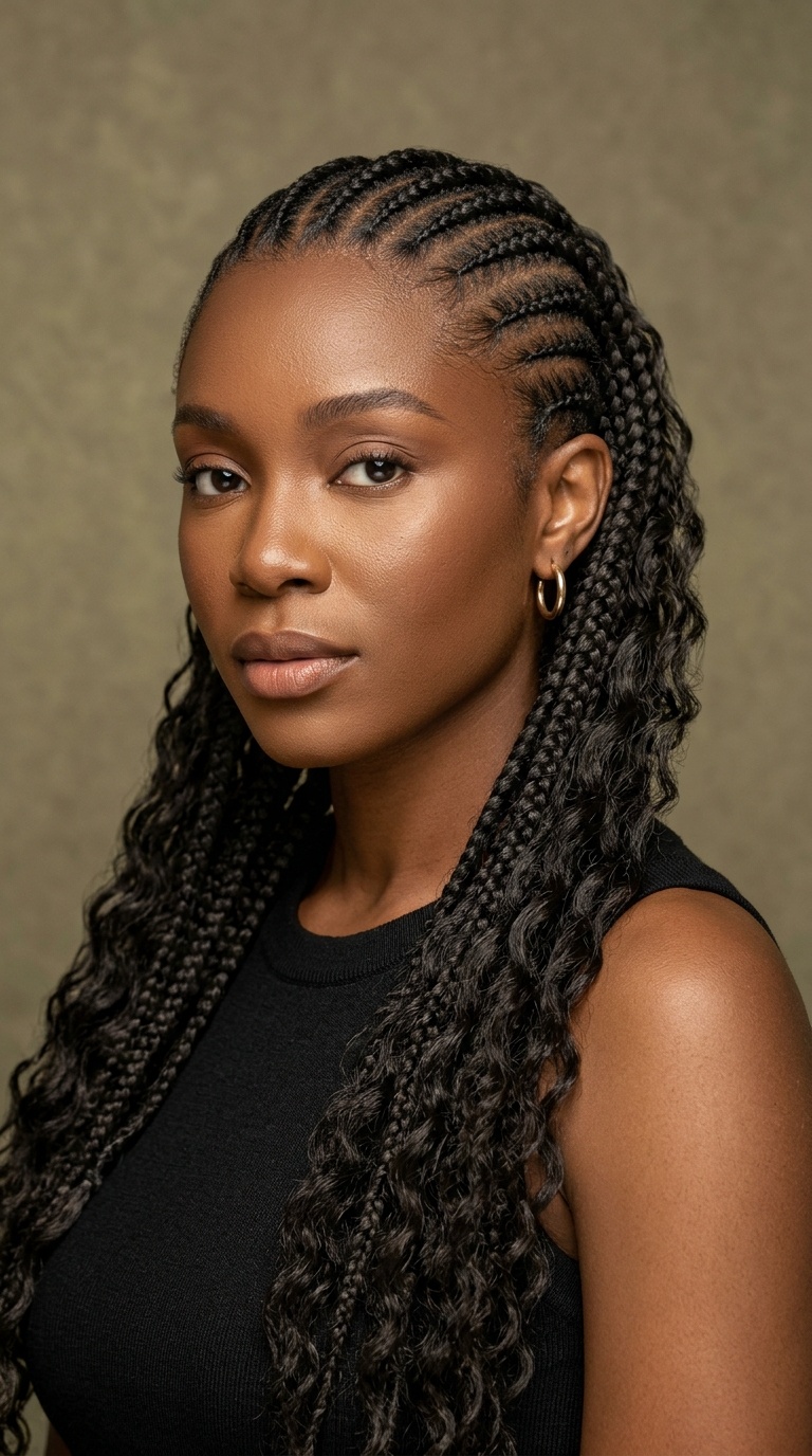 Cornrows with Cascading Water Wave Weave