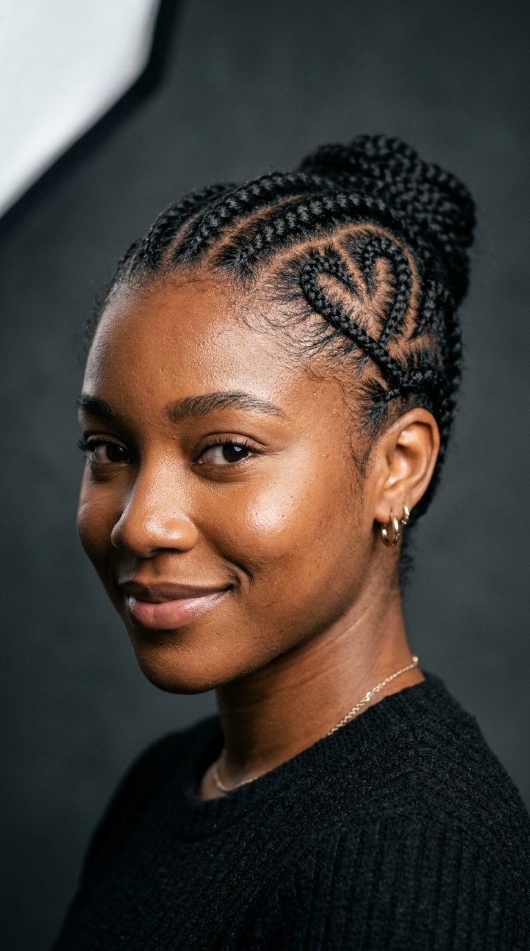 Cornrows with Heart-Shaped Accents