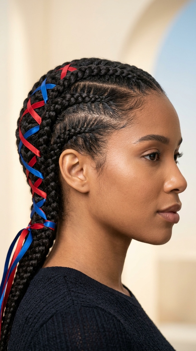 Corset Braids with Red and Blue Lacing