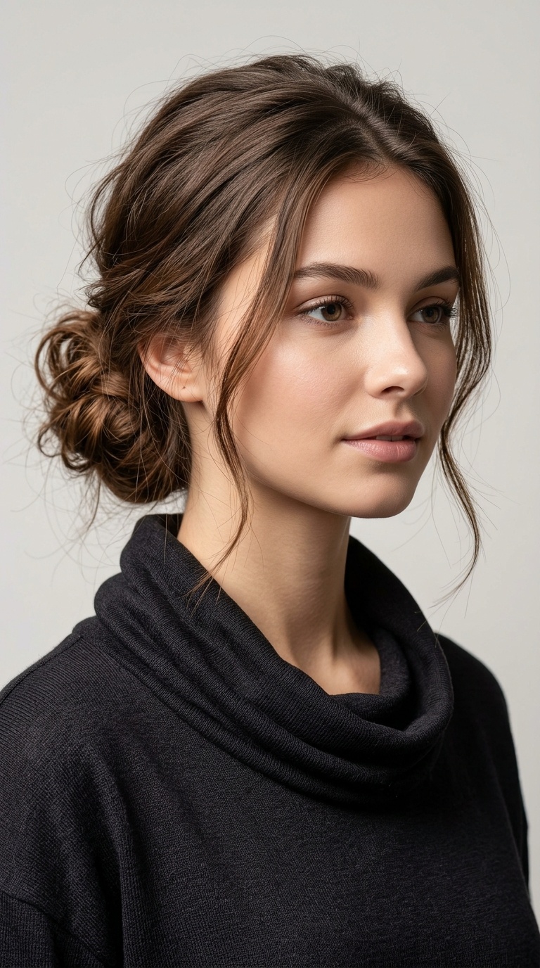 Cowl Neck with a Messy Low Bun