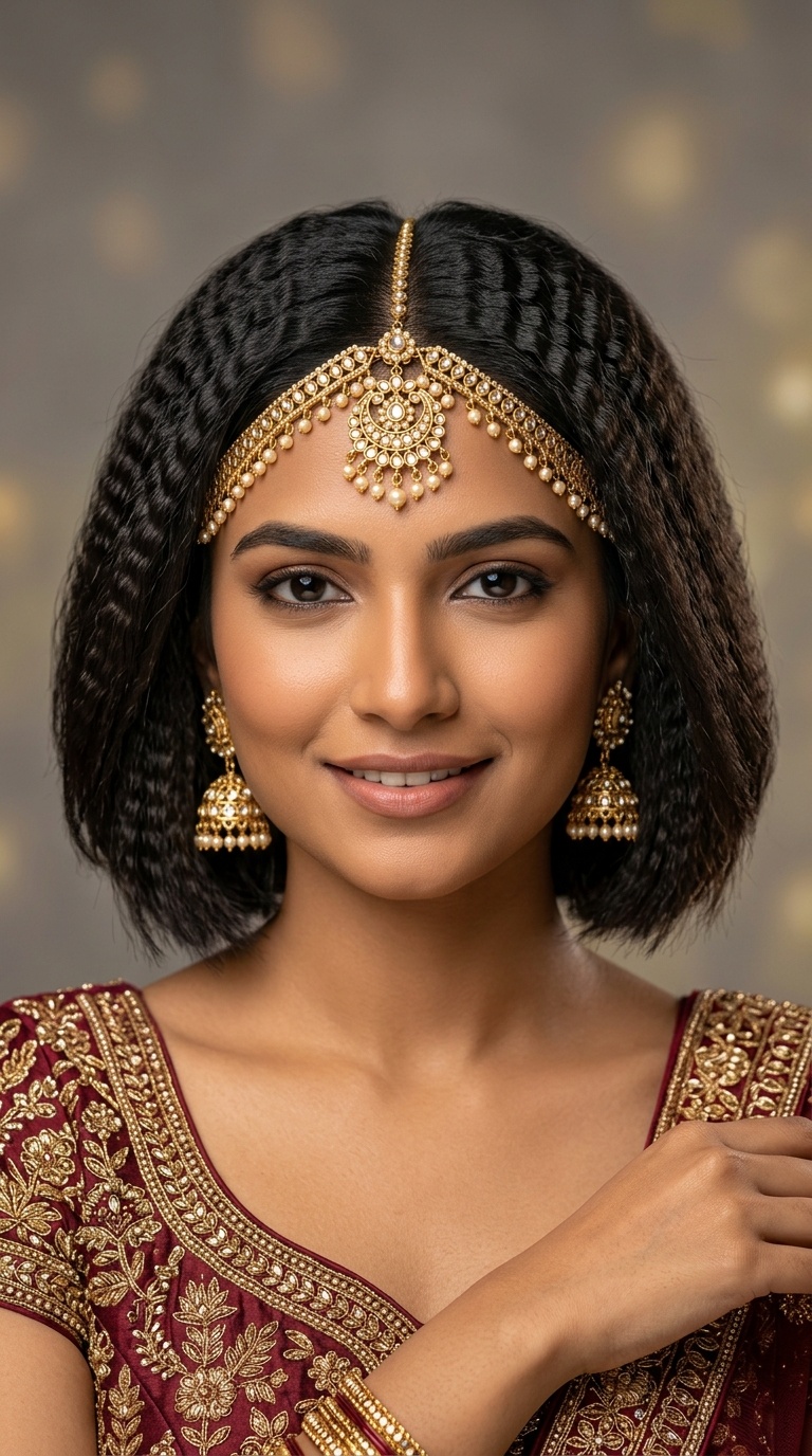 Crimped Open Hair with Matha Patti