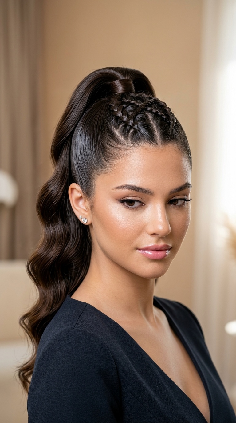 Criss-Cross Braided Ponytail with Glossy Finish