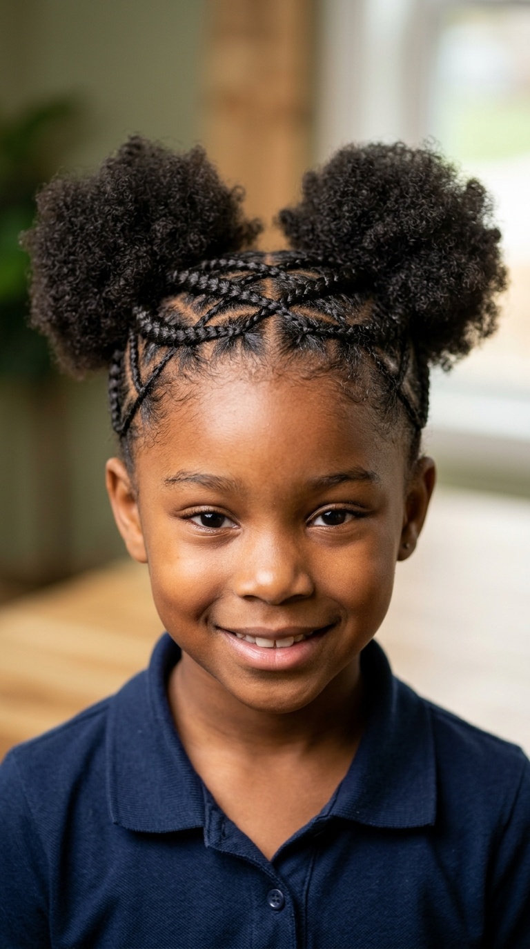 Criss-Cross Cornrows into Puffs