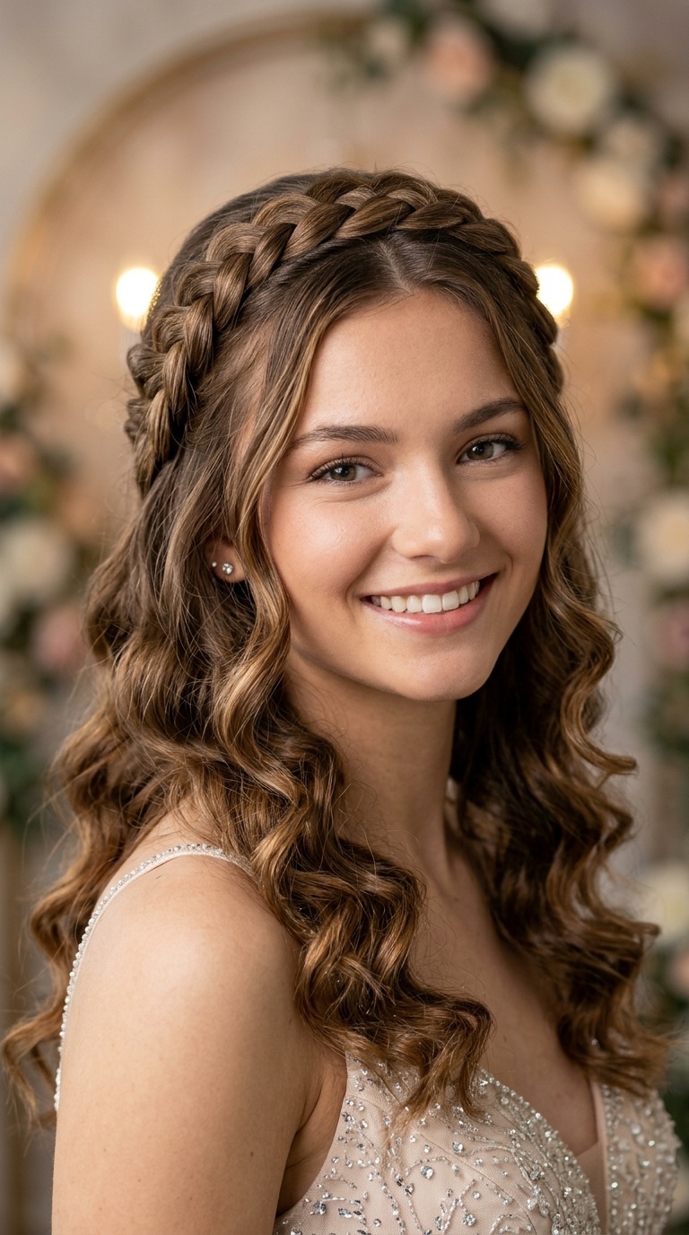 Crown Braid into Loose Curls