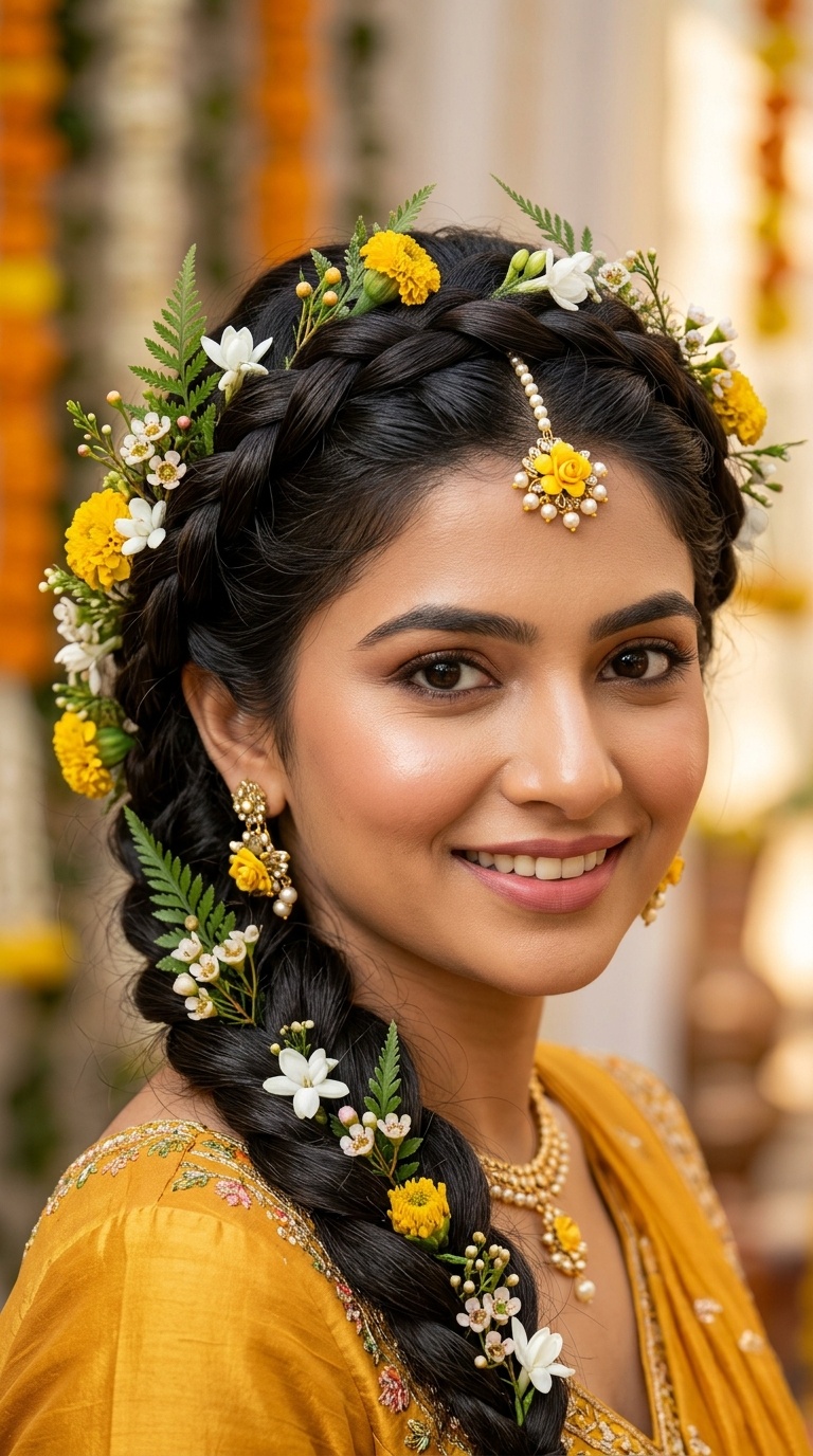 Crown Braid with Fresh Foliage