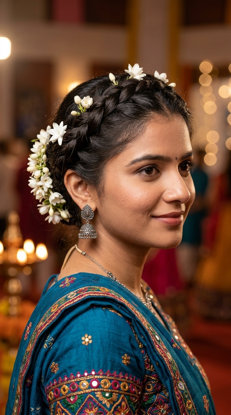 Crown Braid with Fresh Jasmine