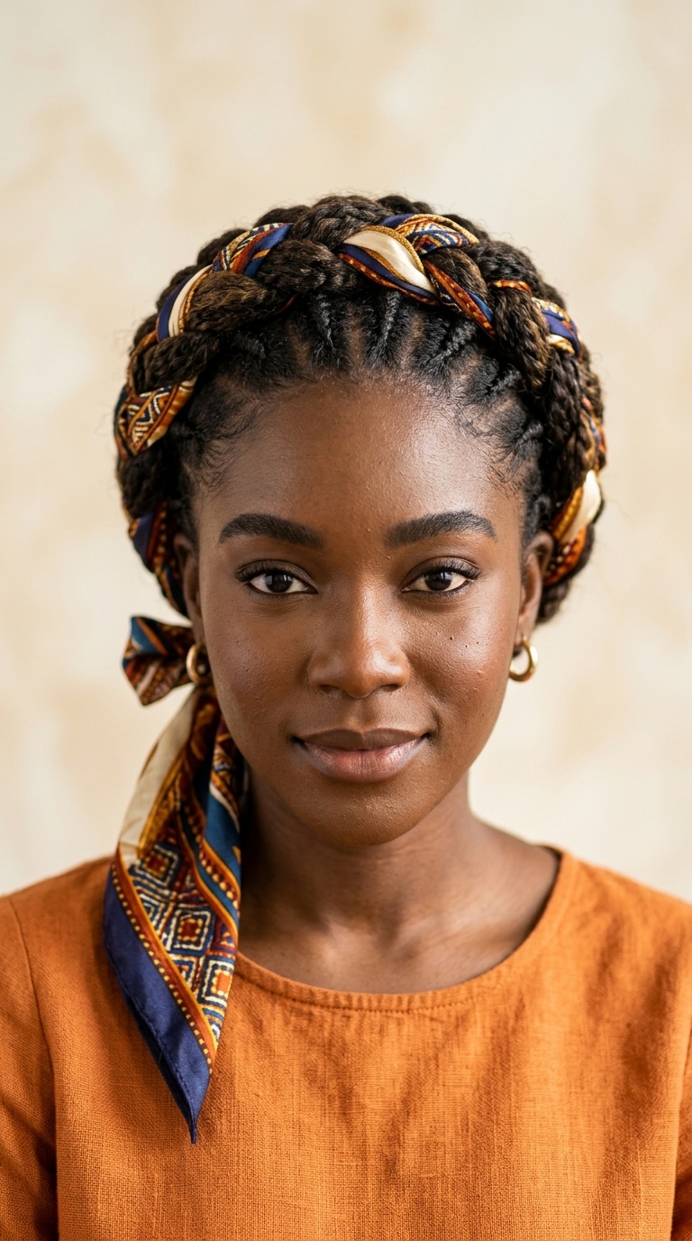 Crown Braid with Hair Scarf