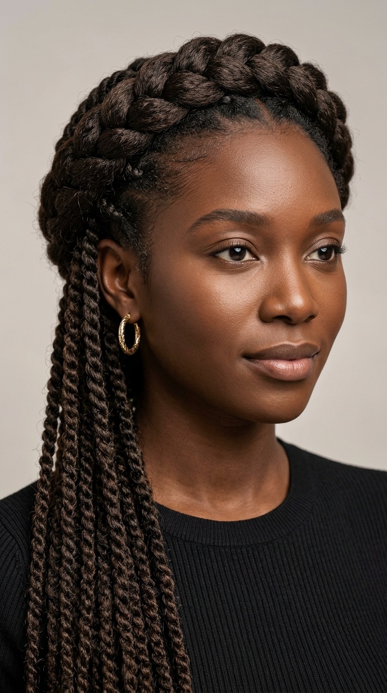 Crown Braid with Hanging Twists