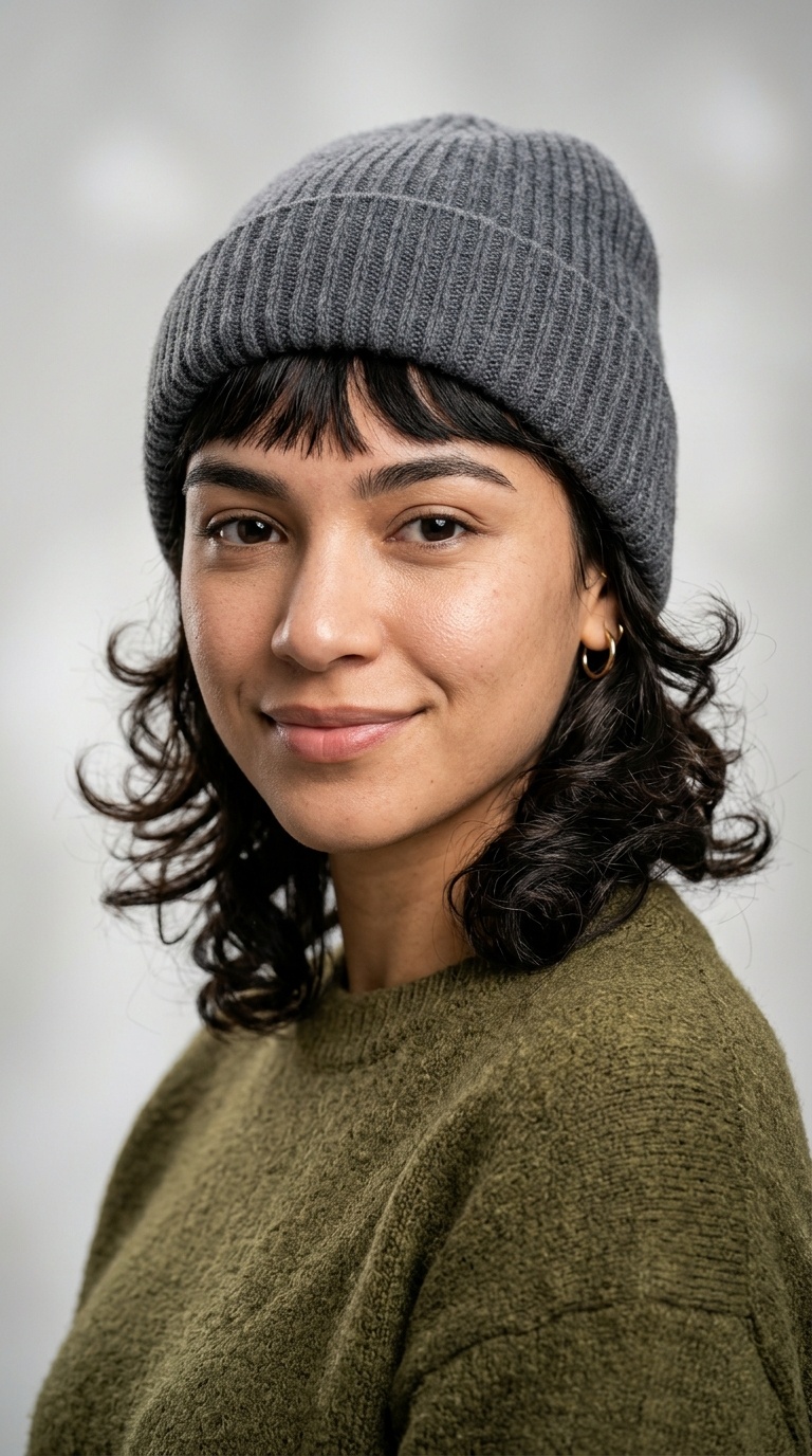 Curled Ends with a Cuffed Beanie