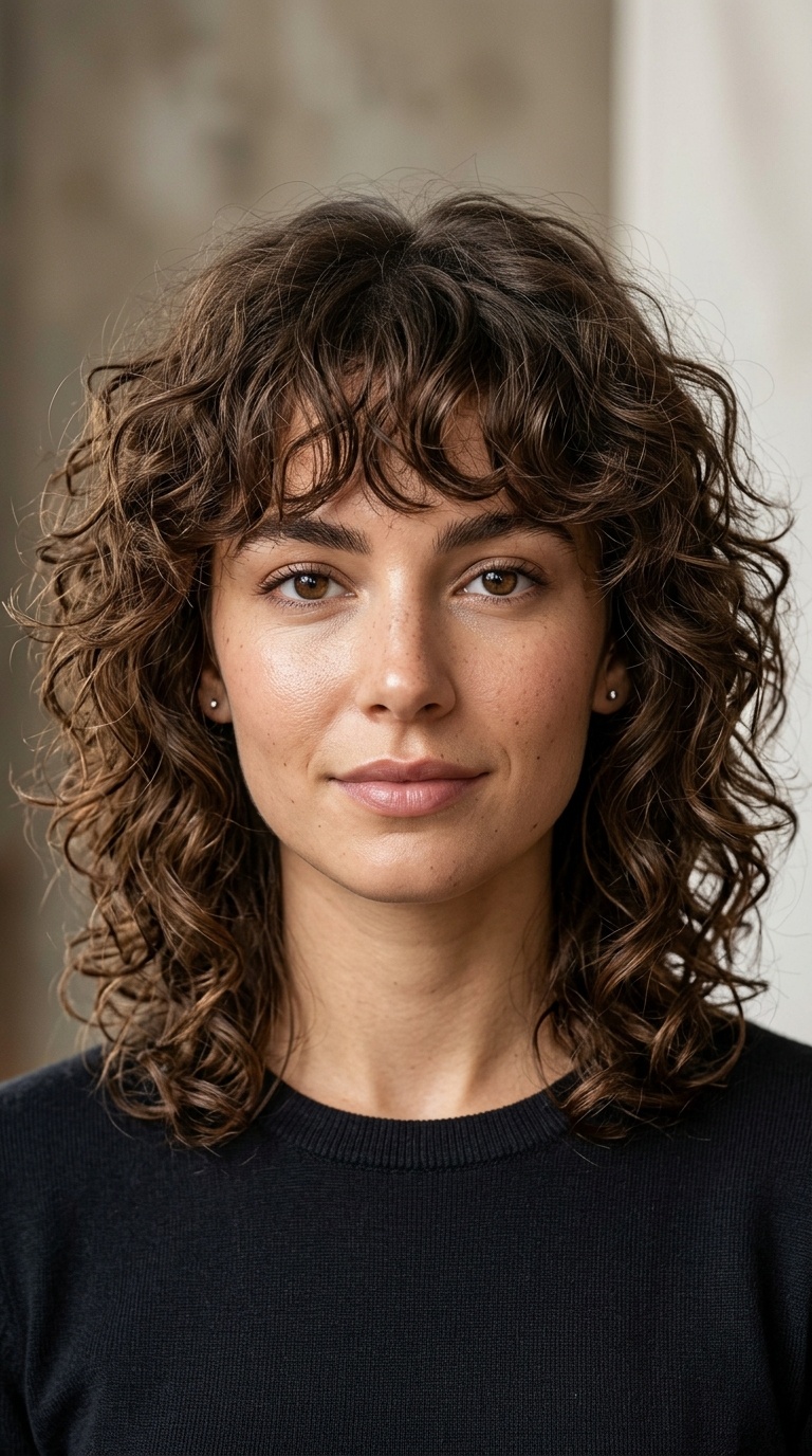 Curly Bangs with Medium Length