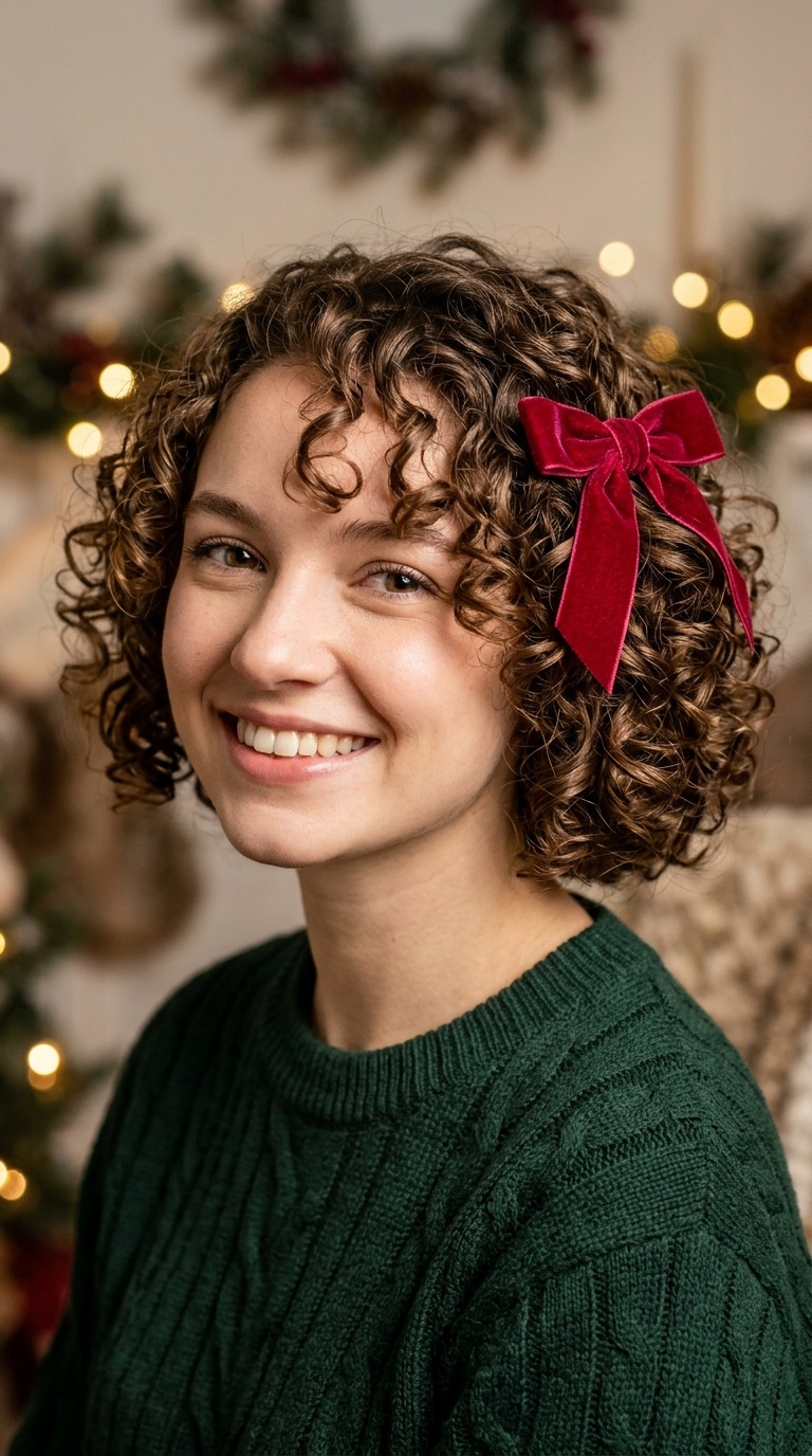 Curly Bob with Crimson Bow