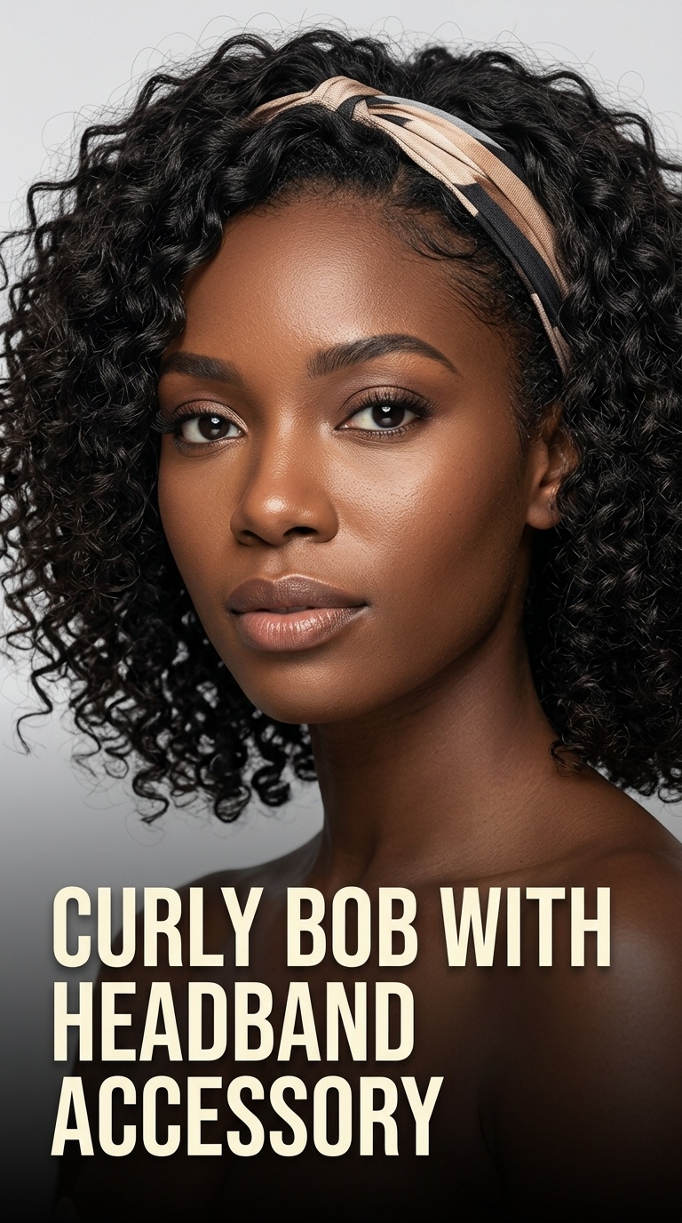 Curly Bob with Headband Accessory