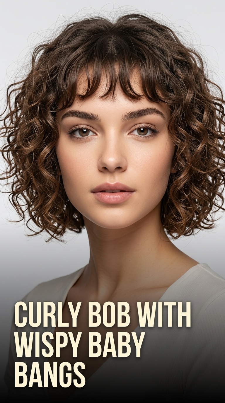 Curly Bob with Wispy Baby Bangs