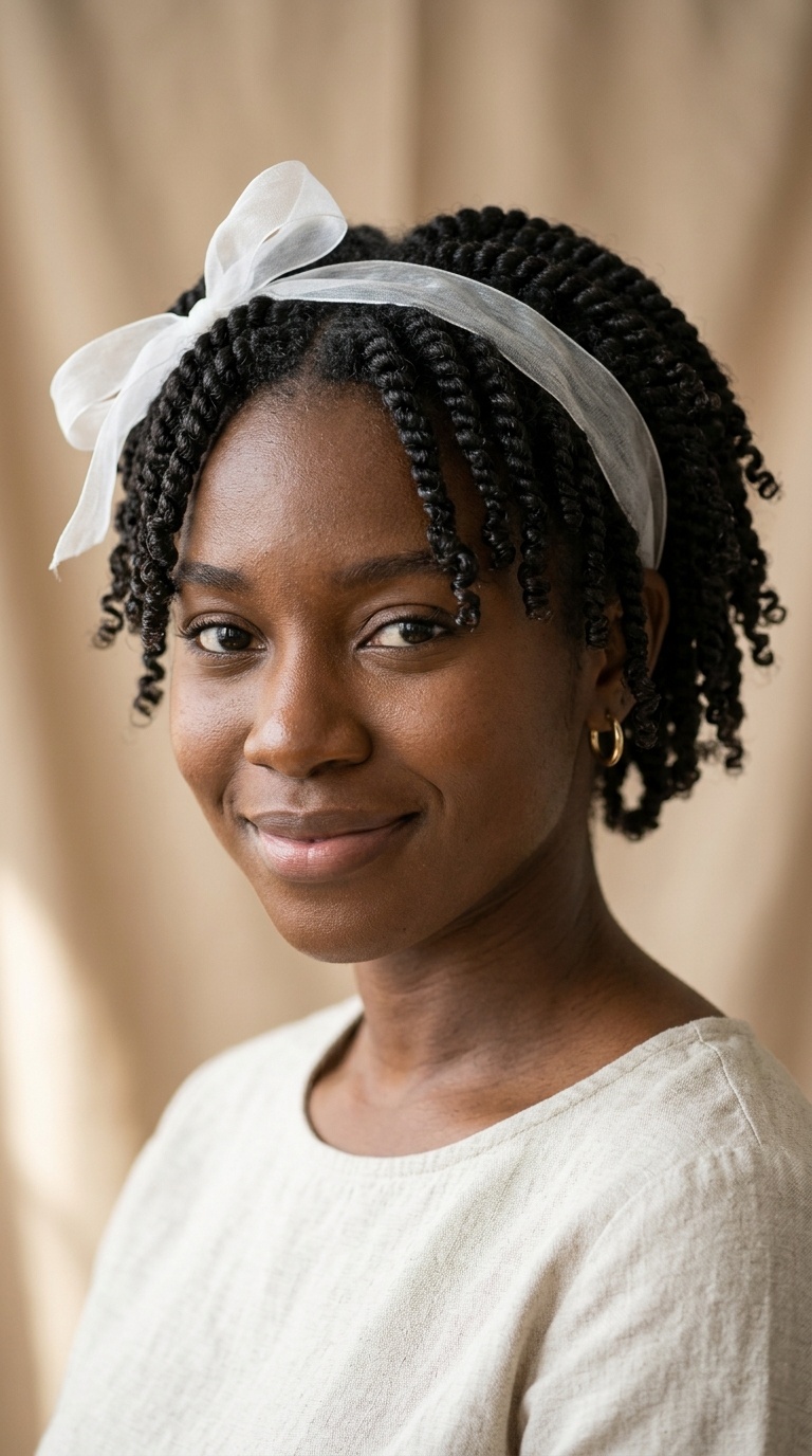 Curly-Ended Twists with a Sheer Organza Band