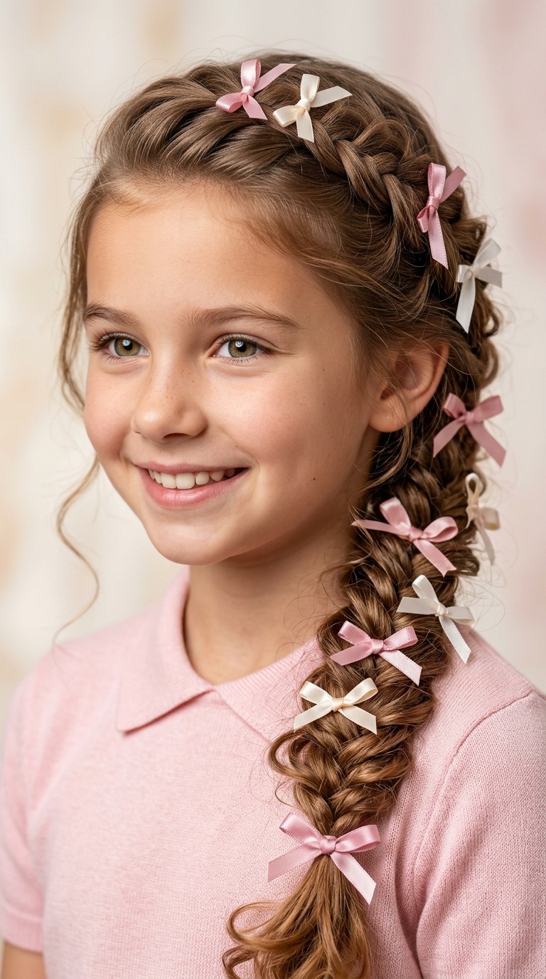 Curly Fishtail Braid with Ribbon Accents