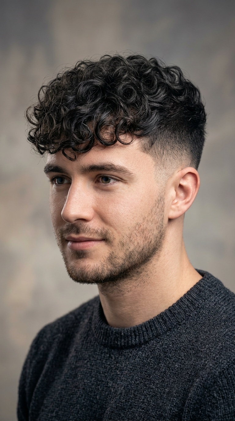 Curly Fringe with Temple Fade