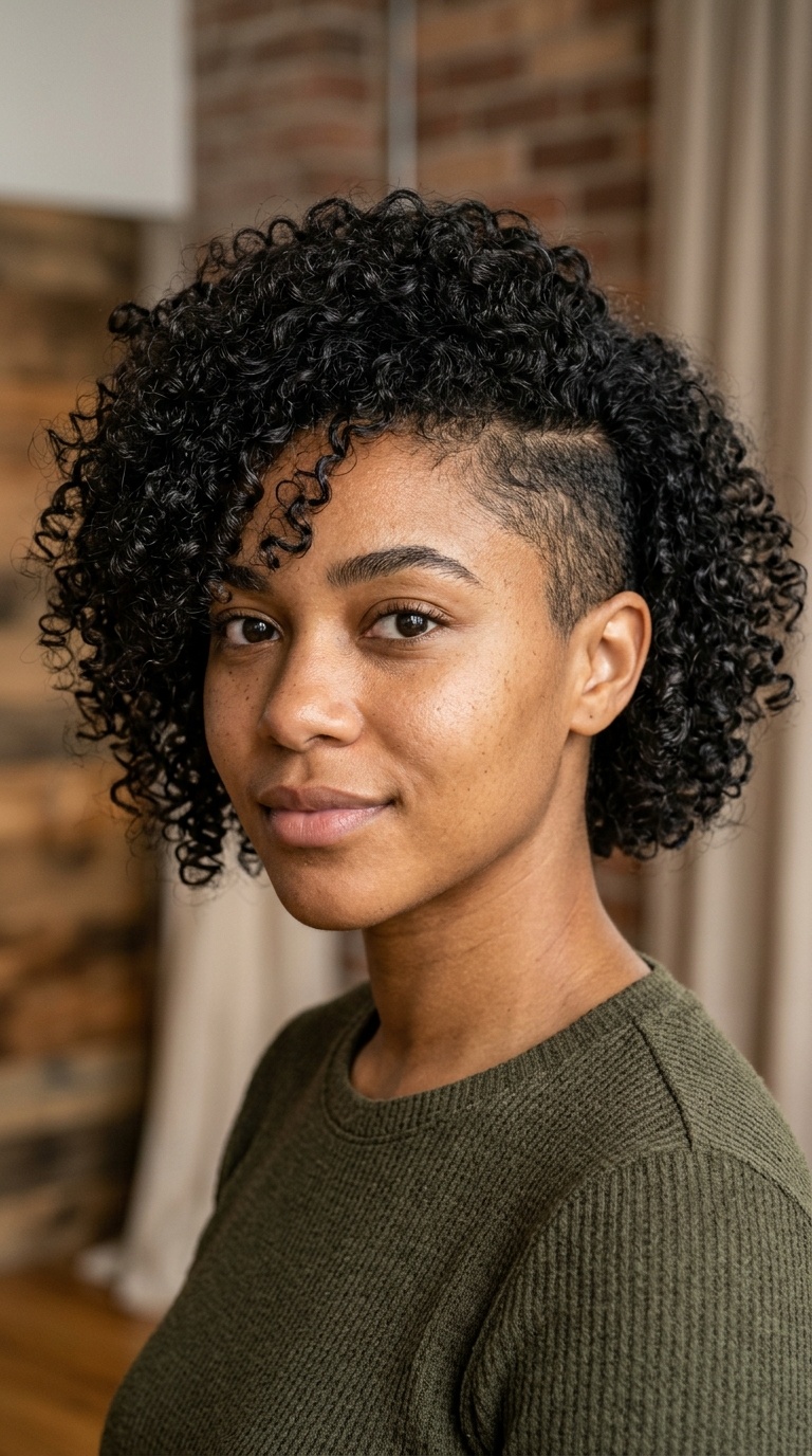 Curly Layered Bob with Side Shave