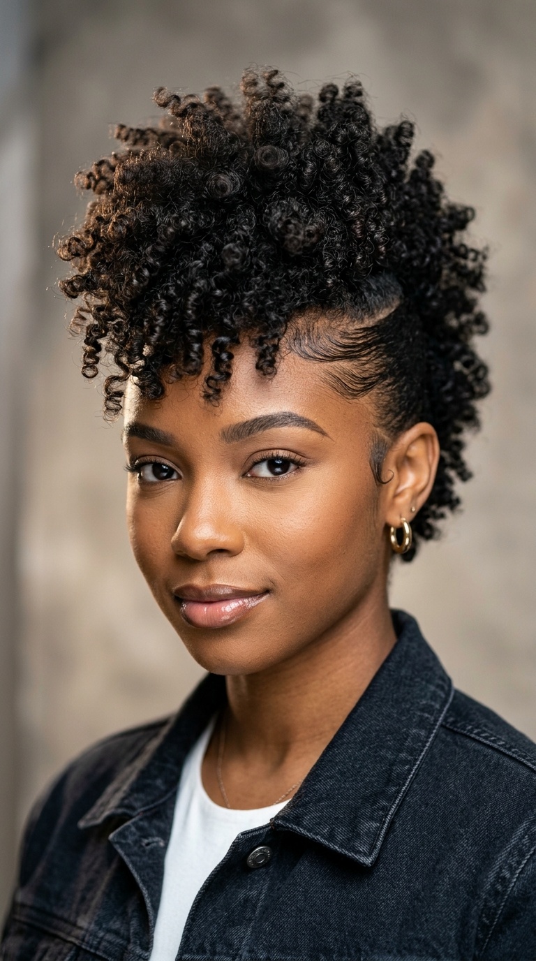 Curly Mohawk with Slicked Sides