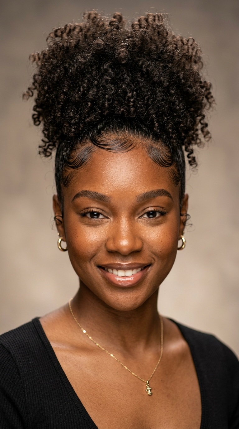 Curly Pineapple Bun with Laid Swoops