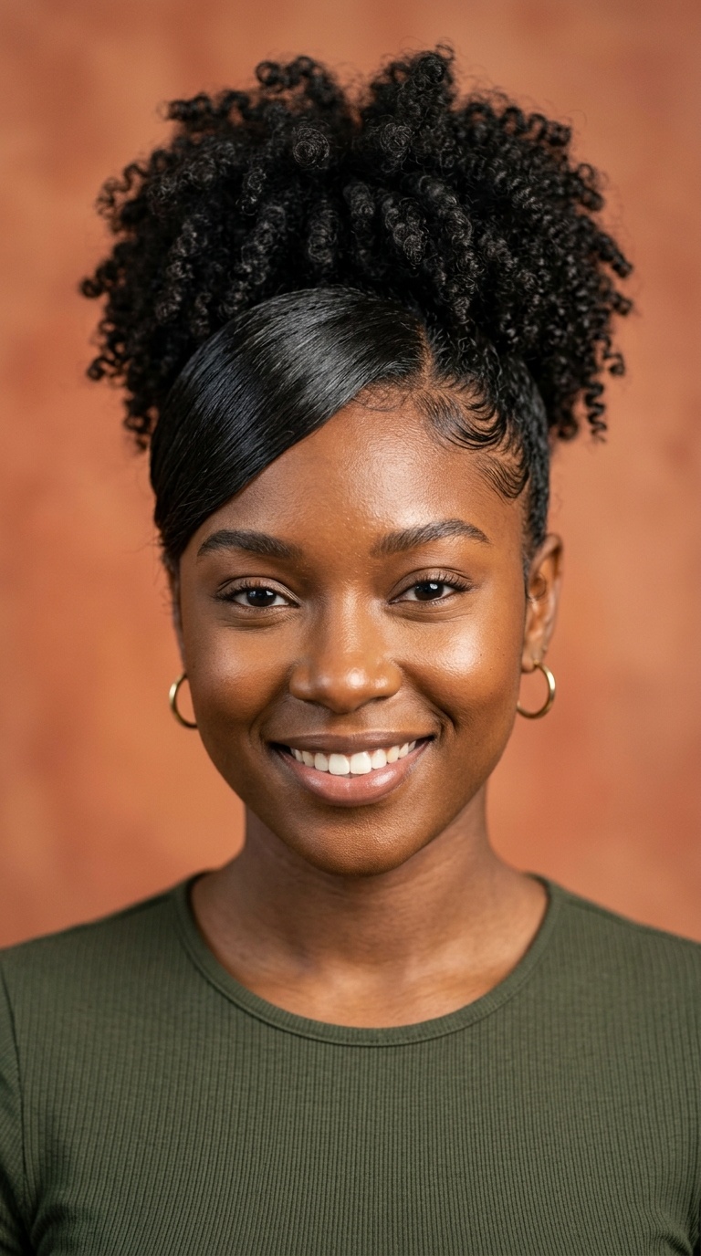 Curly Pineapple Ponytail with Layered Swoop