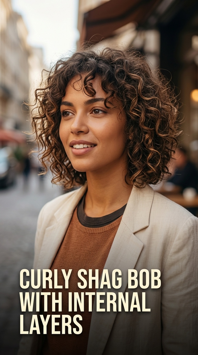 Curly Shag Bob with Internal Layers