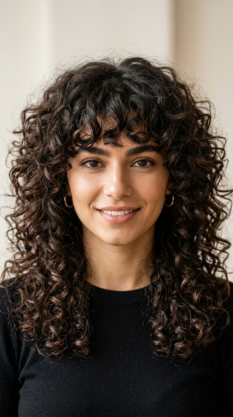 Curly Shag with Voluminous Fringe