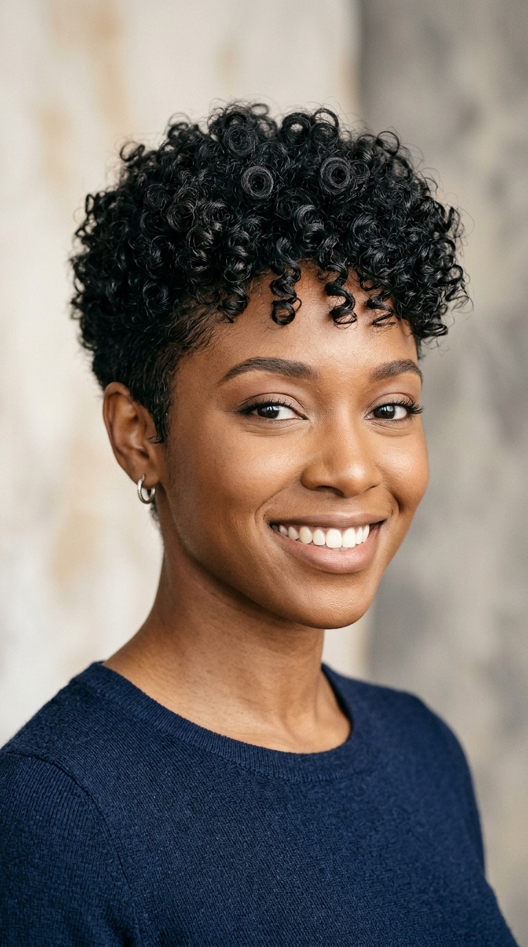 Curly Tapered Cut with Crown Layers