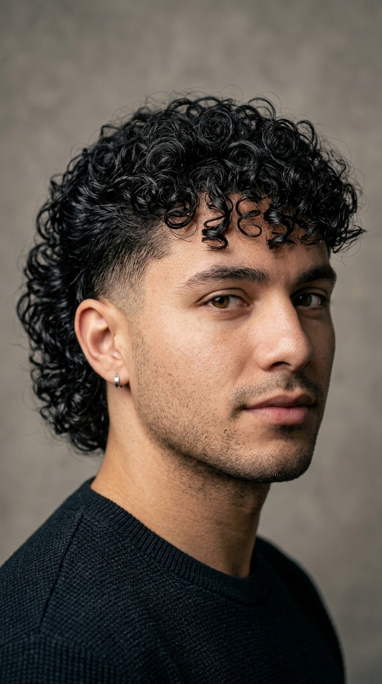Curly Texture Mullet with Low Taper