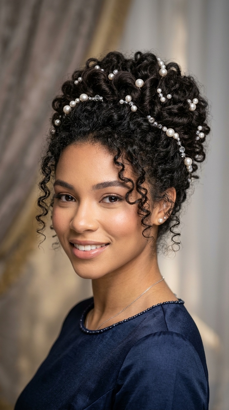 Curly Updo with Pearl Accents