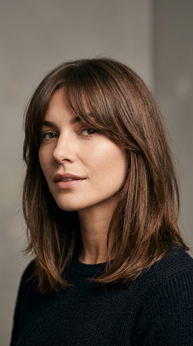 Curtain Bangs with Mid-Length Cut