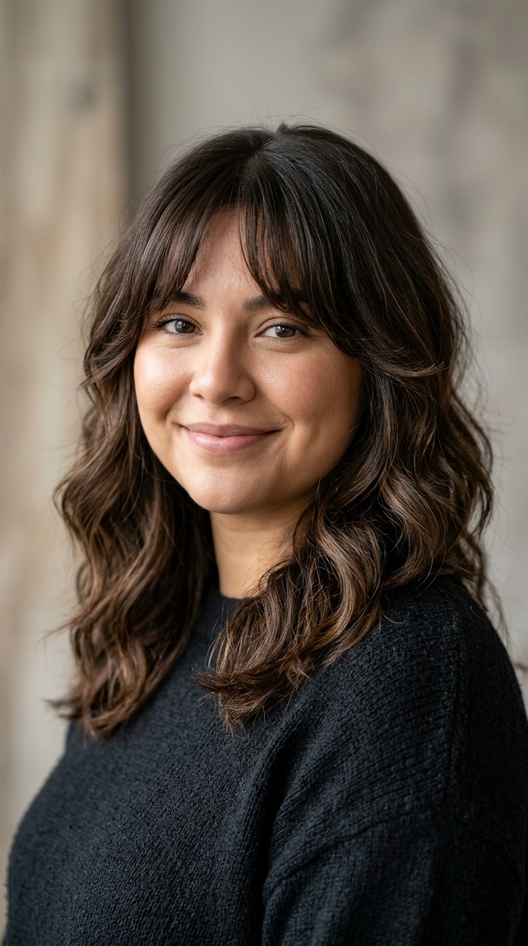 Curtain Bangs with Mid-Length Waves