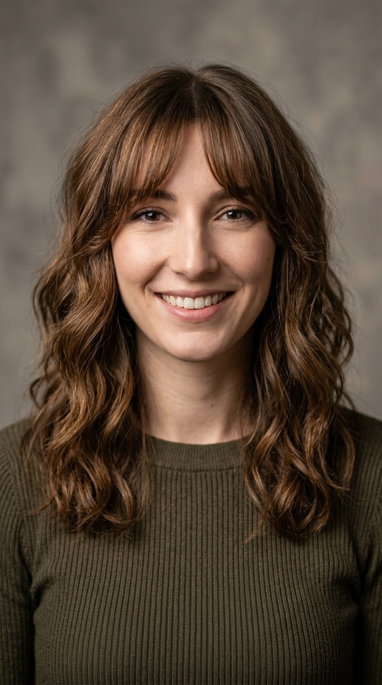 Curtain Bangs with Shaggy Mid-Length Waves