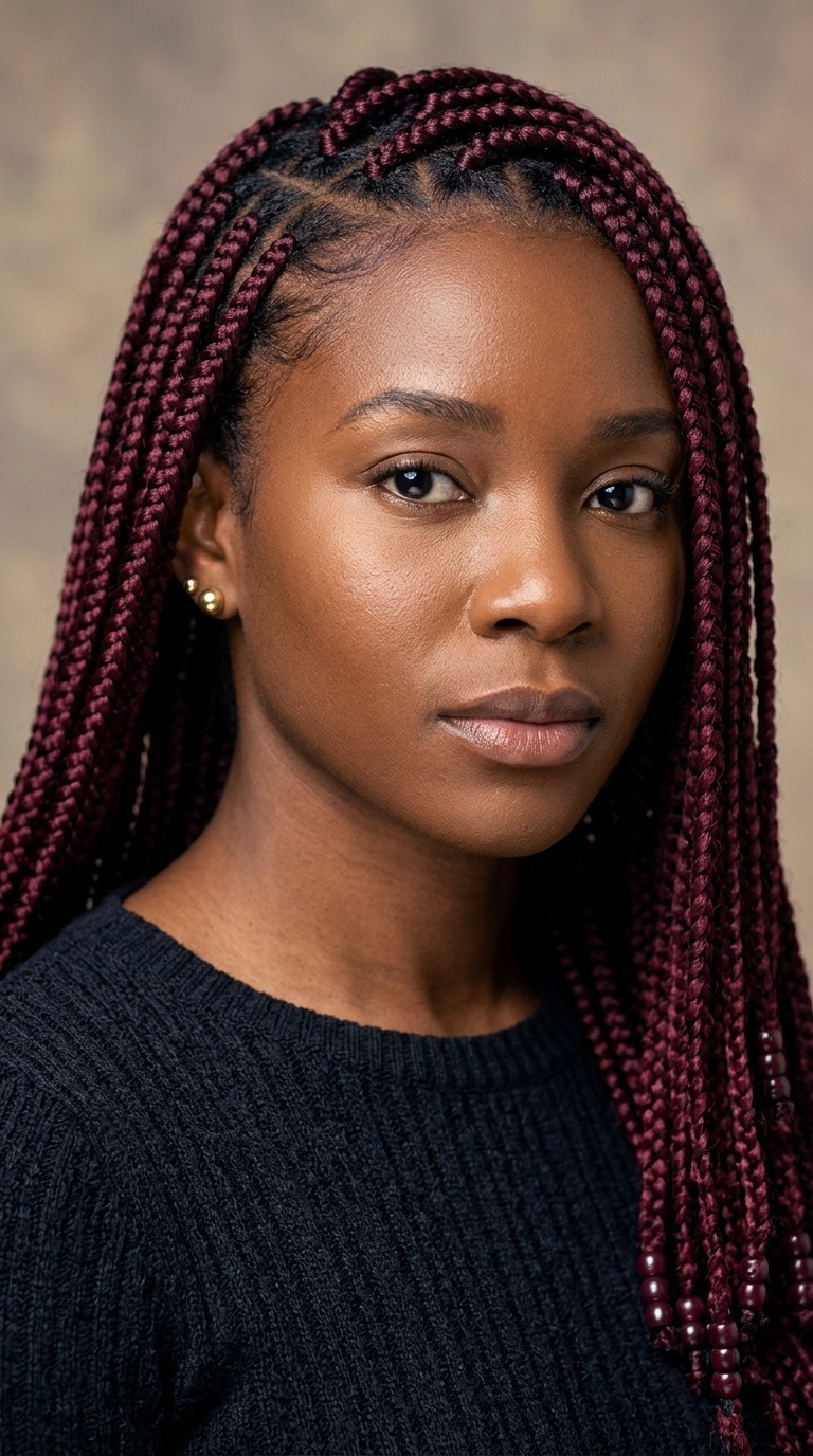 Deep Burgundy Knotless Braids