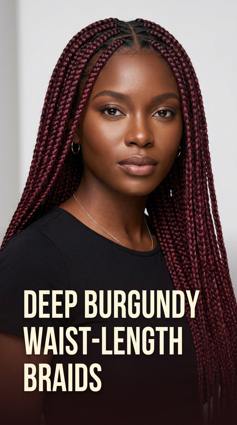 Deep Burgundy Waist-Length Braids