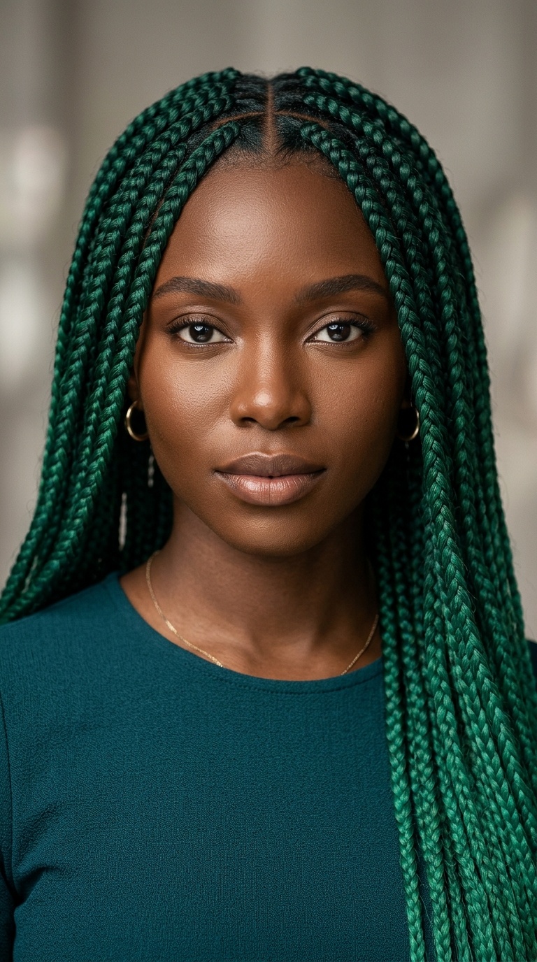 Deep Emerald Green Gradient Braids