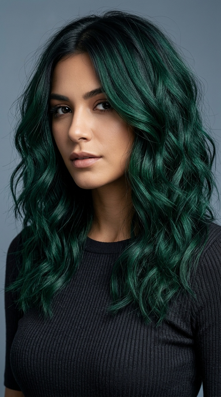 Deep Emerald Textured Waves