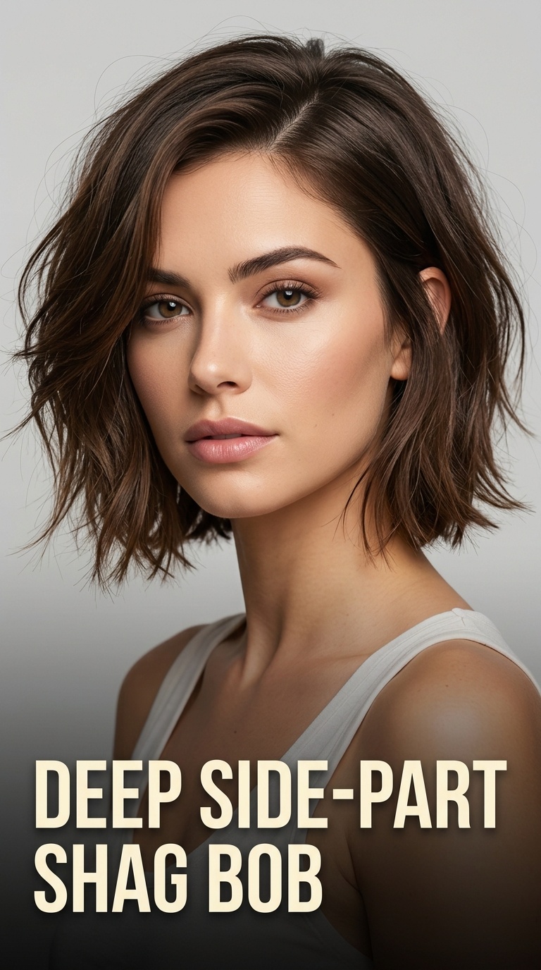 Deep Side-Part Shag Bob